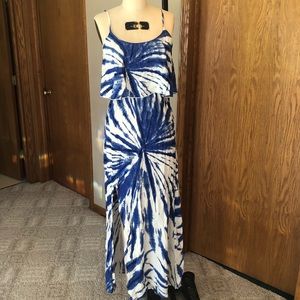Tie dye maxi dress with ruffle and slit